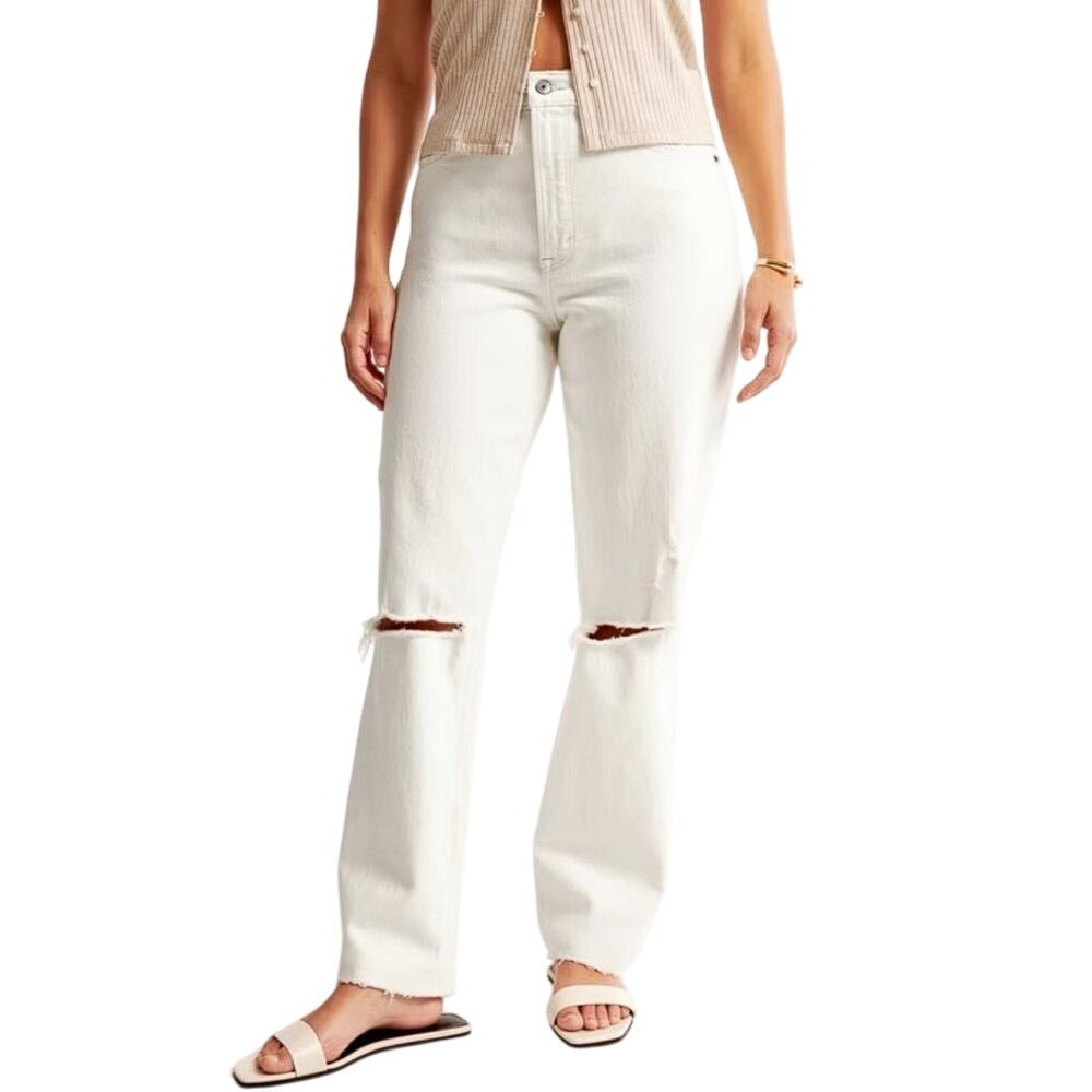 ABERCROMBIE & FITCH Women's Ultra High Rise 90s Straight Jean Size 30 In White